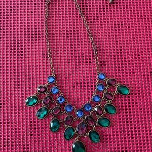 Statement Multicolor Gem Bib Necklace - Blue, Green & Pink